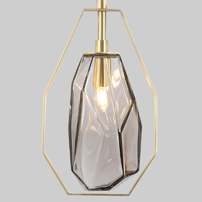 Contemporary Scandinavian Stone Irregular Cylinder Iron Glass 1-Light Pendant Light For Bedroom