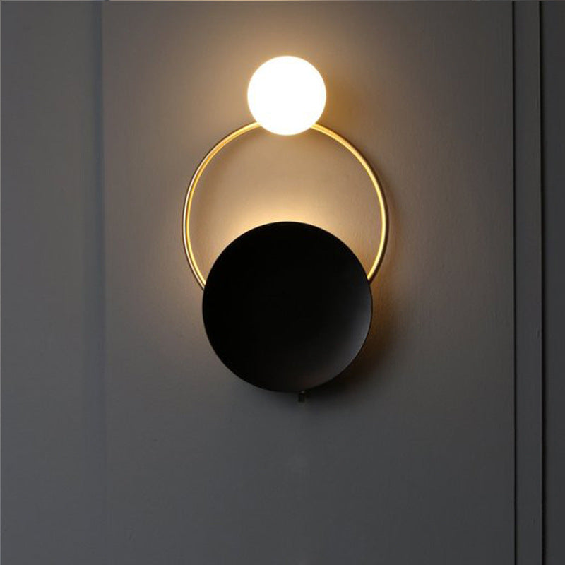 Moderne Mid-Century Runde Kreisring-Hardware-Glas 2-Licht-Wandleuchte für das Schlafzimmer 