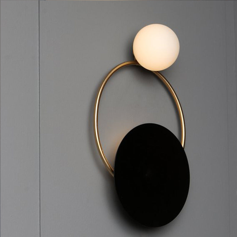 Moderne Mid-Century Runde Kreisring-Hardware-Glas 2-Licht-Wandleuchte für das Schlafzimmer 