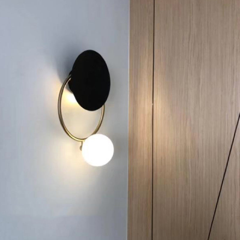 Moderne Mid-Century Runde Kreisring-Hardware-Glas 2-Licht-Wandleuchte für das Schlafzimmer 