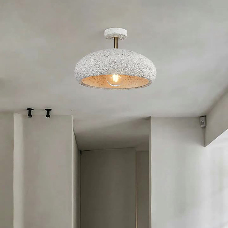 Contemporary Scandinavian Wabi Sabi Oval Round Iron Composite 1-Light Semi-Flush Mount Ceiling Light For Hallway