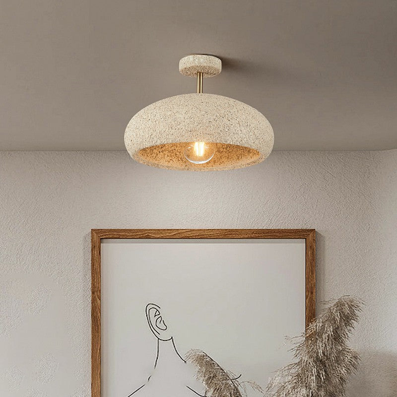 Contemporary Scandinavian Wabi Sabi Oval Round Iron Composite 1-Light Semi-Flush Mount Ceiling Light For Hallway