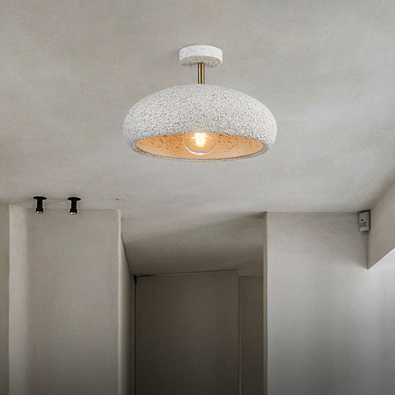 Contemporary Scandinavian Wabi Sabi Oval Round Iron Composite 1-Light Semi-Flush Mount Ceiling Light For Hallway