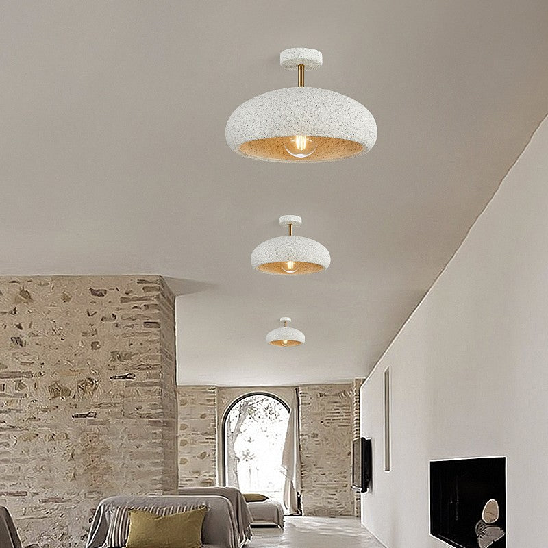 Contemporary Scandinavian Wabi Sabi Oval Round Iron Composite 1-Light Semi-Flush Mount Ceiling Light For Hallway