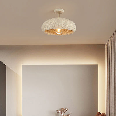 Contemporary Scandinavian Wabi Sabi Oval Round Iron Composite 1-Light Semi-Flush Mount Ceiling Light For Hallway