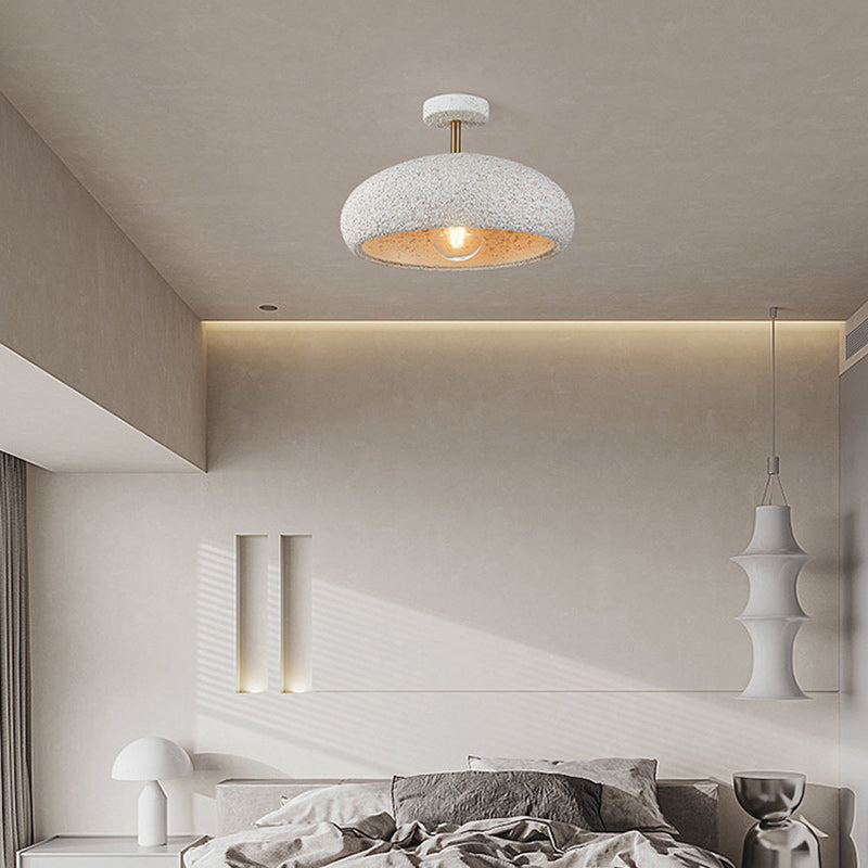 Contemporary Scandinavian Wabi Sabi Oval Round Iron Composite 1-Light Semi-Flush Mount Ceiling Light For Hallway