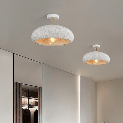 Contemporary Scandinavian Wabi Sabi Oval Round Iron Composite 1-Light Semi-Flush Mount Ceiling Light For Hallway