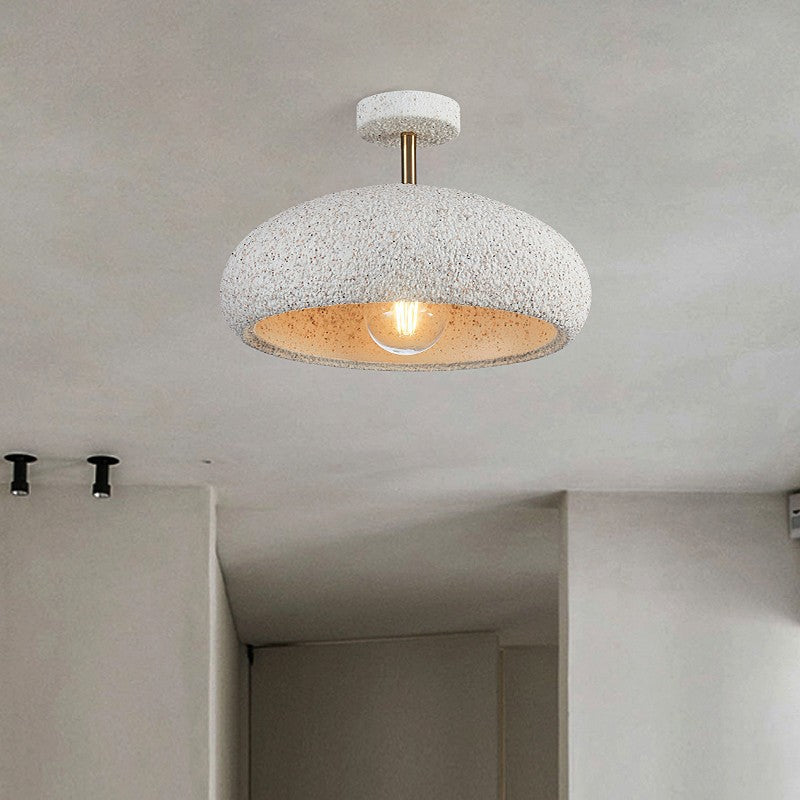 Contemporary Scandinavian Wabi Sabi Oval Round Iron Composite 1-Light Semi-Flush Mount Ceiling Light For Hallway