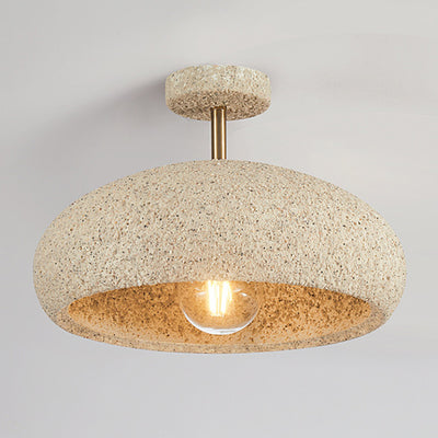 Contemporary Scandinavian Wabi Sabi Oval Round Iron Composite 1-Light Semi-Flush Mount Ceiling Light For Hallway