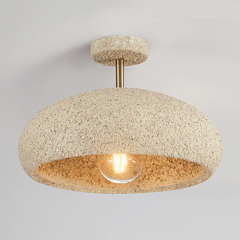 Contemporary Scandinavian Wabi Sabi Oval Round Iron Composite 1-Light Semi-Flush Mount Ceiling Light For Hallway