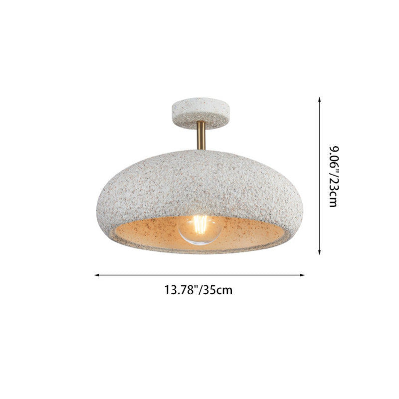 Contemporary Scandinavian Wabi Sabi Oval Round Iron Composite 1-Light Semi-Flush Mount Ceiling Light For Hallway