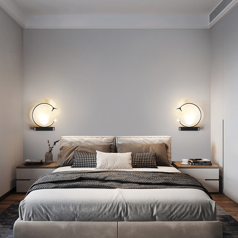 Contemporary Creative Round Flower Iron Aluminum Acrylic LED Wall Sconce Lamp For Bedroom