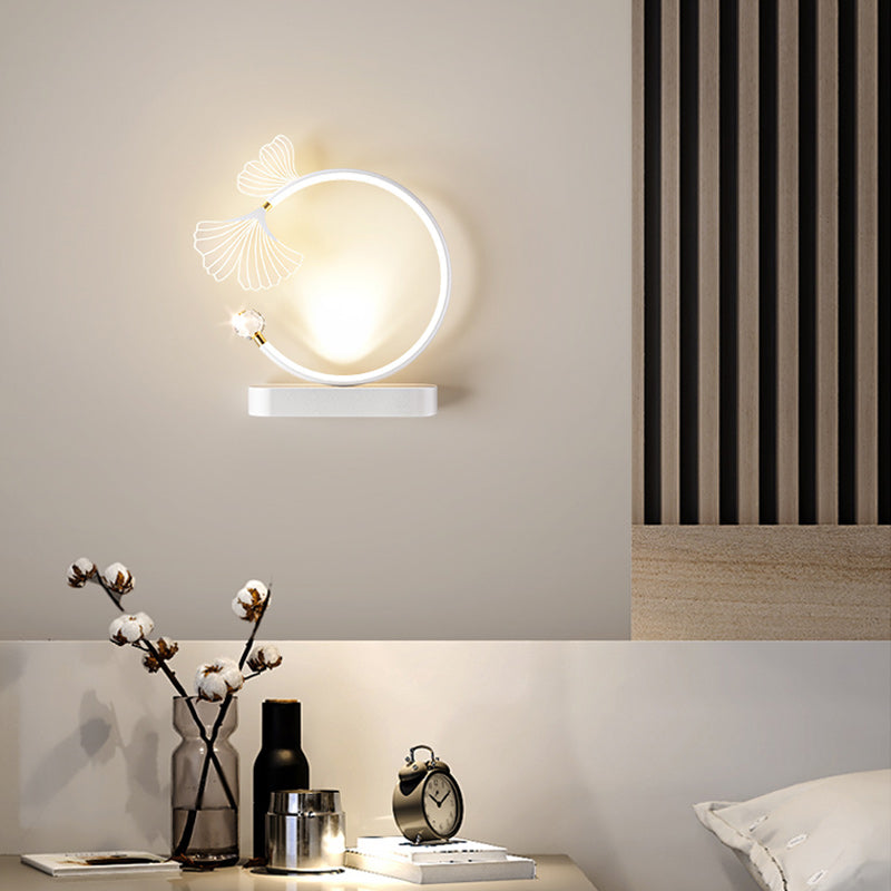 Contemporary Creative Round Flower Iron Aluminum Acrylic LED Wall Sconce Lamp For Bedroom