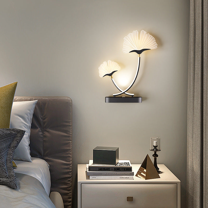 Contemporary Creative Double Flower Iron Aluminum Acrylic LED Wall Sconce Lamp For Bedroom