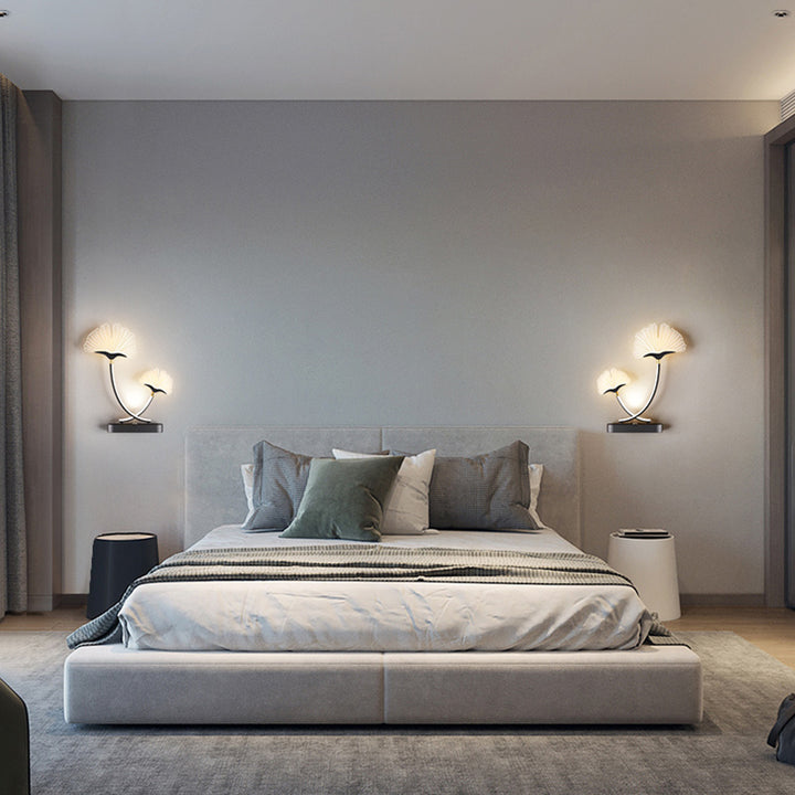Applique murale LED en fer, aluminium et acrylique à double fleur créative contemporaine pour chambre 