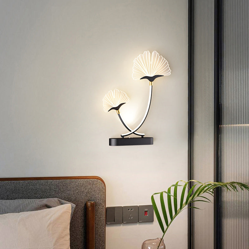 Contemporary Creative Double Flower Iron Aluminum Acrylic LED Wall Sconce Lamp For Bedroom