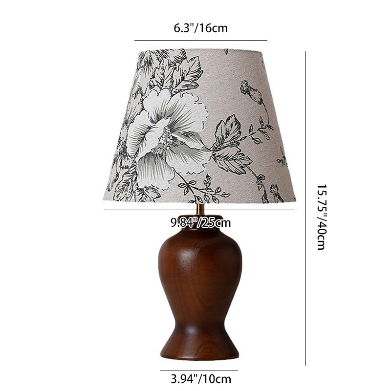 Modern Art Deco Printed Cylinder Cone Wood Fabric 1-Light Table Lamp For Bedroom