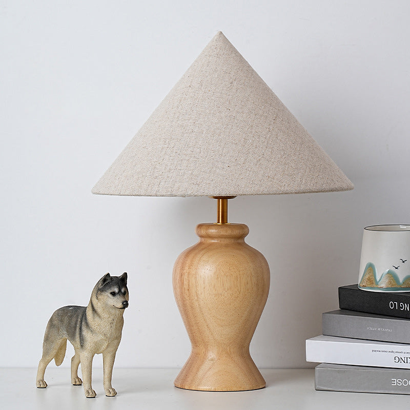 Modern Art Deco Printed Cylinder Cone Wood Fabric 1-Light Table Lamp For Bedroom
