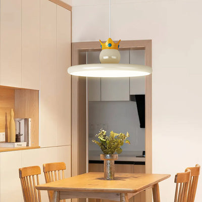 Contemporary Nordic Cream Crown Round Iron ABS Resin LED Pendant Light For Dining Room