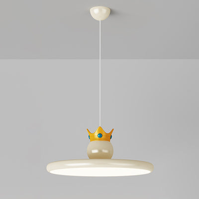 Contemporary Nordic Cream Crown Round Iron ABS Resin LED Pendant Light For Dining Room