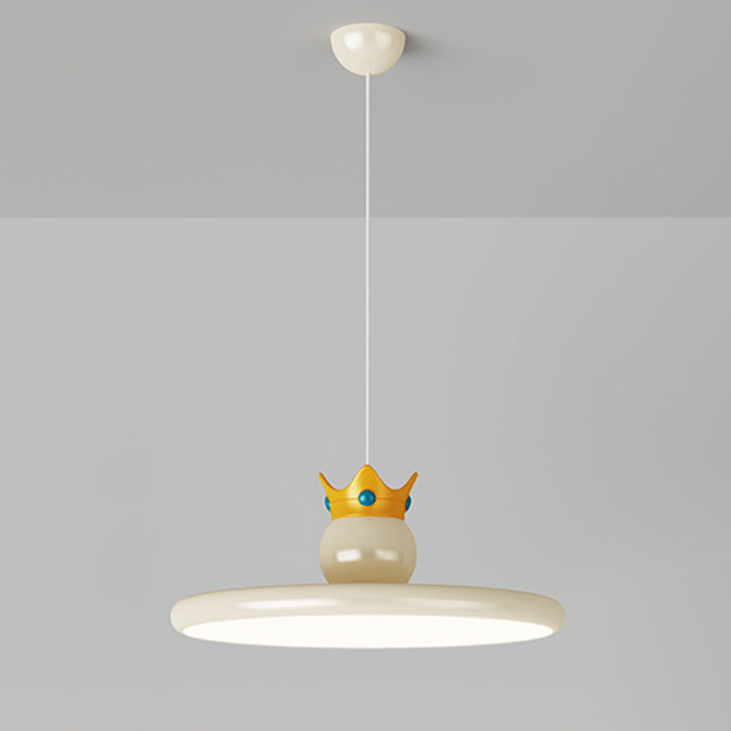 Contemporary Nordic Cream Crown Round Iron ABS Resin LED Pendant Light For Dining Room