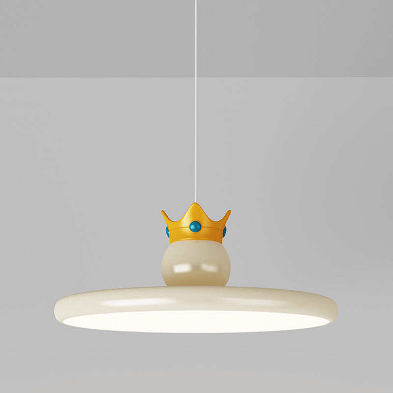 Contemporary Nordic Cream Crown Round Iron ABS Resin LED Pendant Light For Dining Room