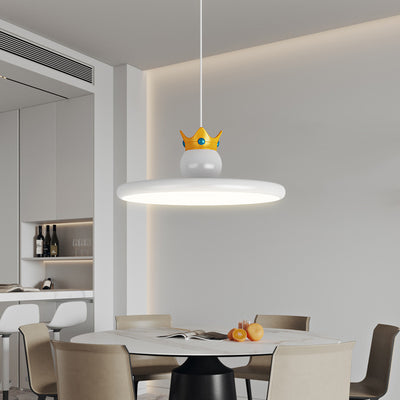 Contemporary Nordic Cream Crown Round Iron ABS Resin LED Pendant Light For Dining Room