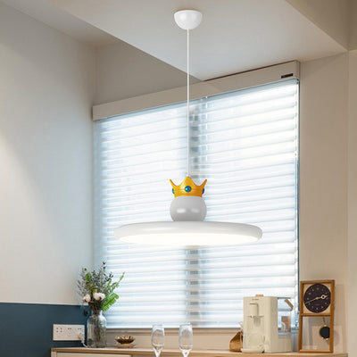 Contemporary Nordic Cream Crown Round Iron ABS Resin LED Pendant Light For Dining Room