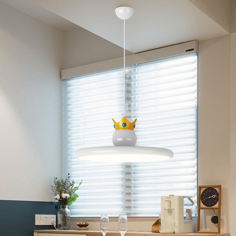 Contemporary Nordic Cream Crown Round Iron ABS Resin LED Pendant Light For Dining Room
