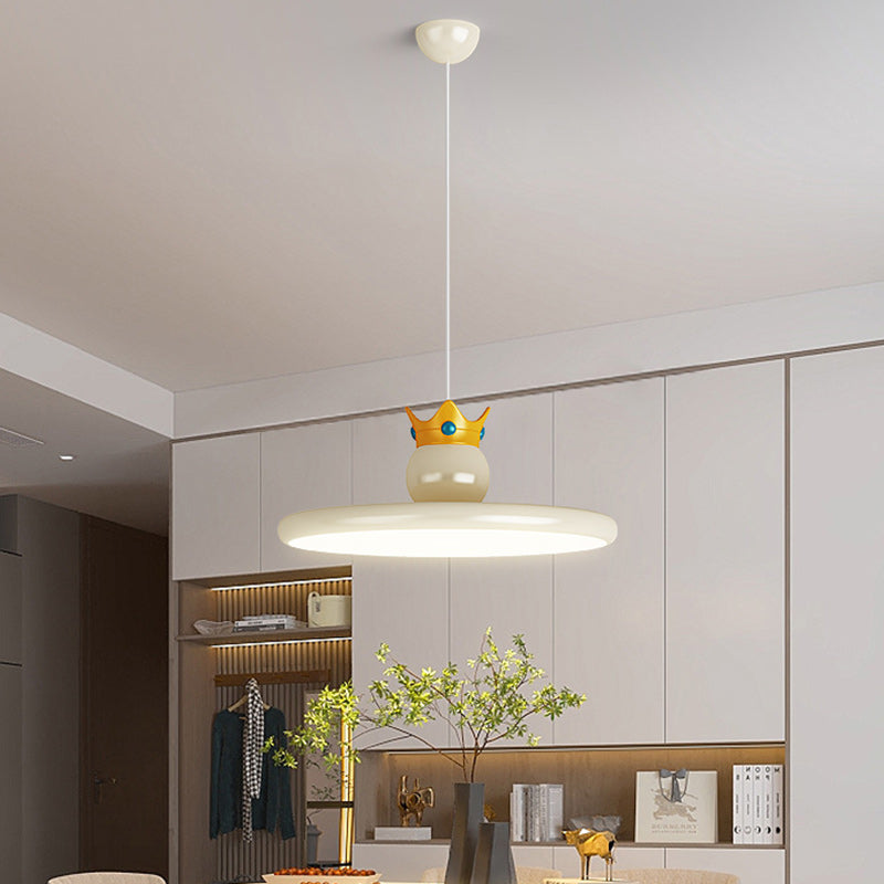 Contemporary Nordic Cream Crown Round Iron ABS Resin LED Pendant Light For Dining Room