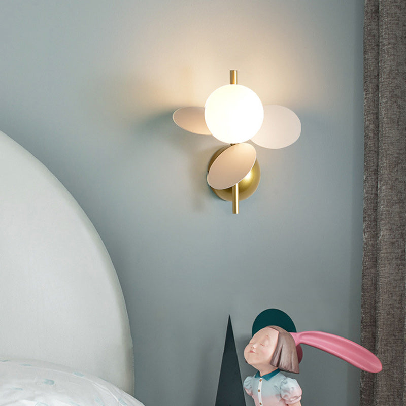 Lampe applique murale 1 lumière en verre PVC fer rond macaron pour chambre d&