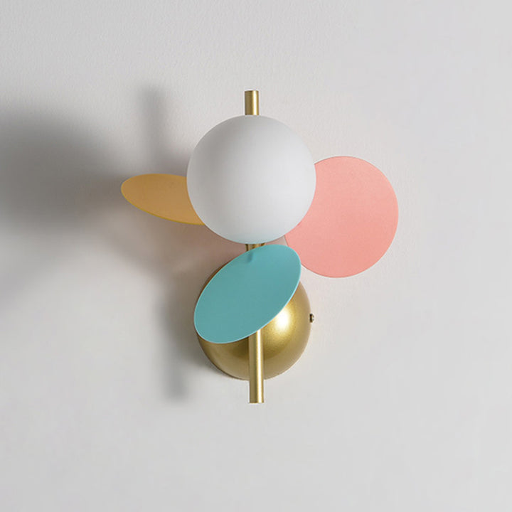 Lampe applique murale 1 lumière en verre PVC fer rond macaron pour chambre d&