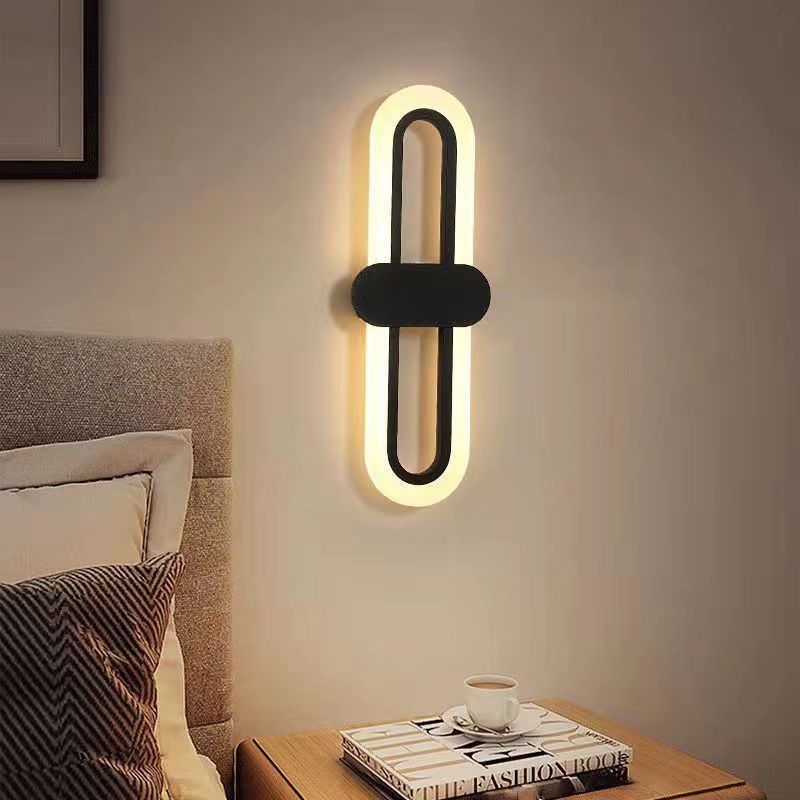 مصباح حائط LED بيضاوي من الألومنيوم والأكريليك بأسلوب حديث وبسيط لغرفة النوم 