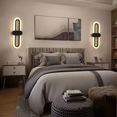 Moderne minimalistische ovale Aluminium-Acryl-LED-Wandleuchte für das Schlafzimmer 