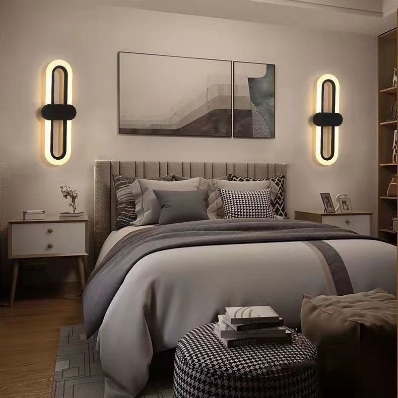 Moderne minimalistische ovale Aluminium-Acryl-LED-Wandleuchte für das Schlafzimmer 
