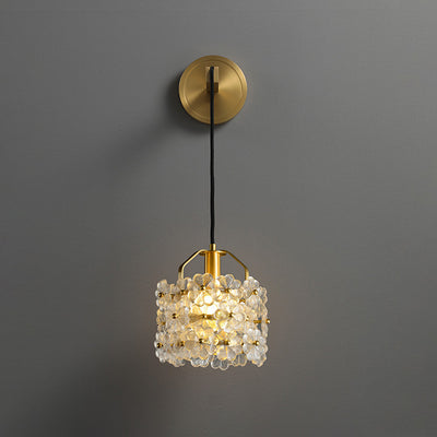 Modern Luxury Romantic Flower Round Cylinder Copper Crystal 1-Light Wall Sconce Lamp For Bedroom
