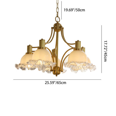 Traditional French Floral Round Copper Glass 3/5 Light Chandelier For Living Room