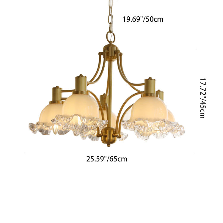 Traditional French Floral Round Copper Glass 3/5 Light Chandelier For Living Room