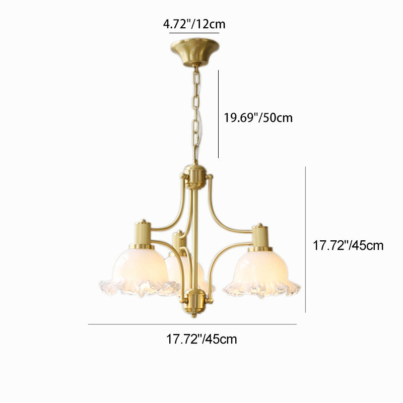 Traditional French Floral Round Copper Glass 3/5 Light Chandelier For Living Room