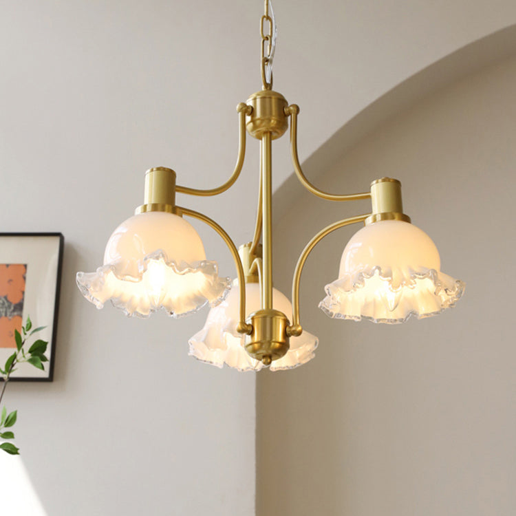 Traditional French Floral Round Copper Glass 3/5 Light Chandelier For Living Room