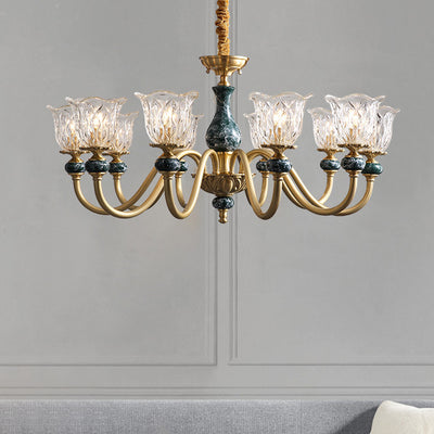 Traditional French Round Branch Copper Glass Ceramic 3/6/8/10 Light Chandelier For Living Room
