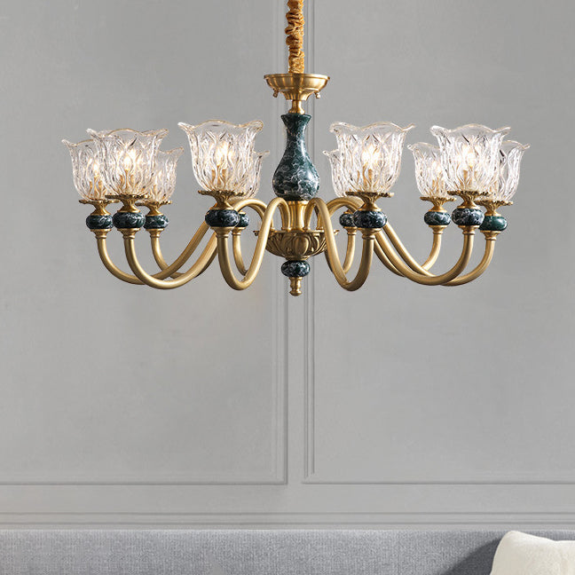 Traditional French Round Branch Copper Glass Ceramic 3/6/8/10 Light Chandelier For Living Room