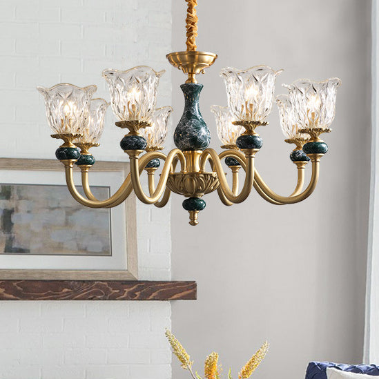 Traditional French Round Branch Copper Glass Ceramic 3/6/8/10 Light Chandelier For Living Room