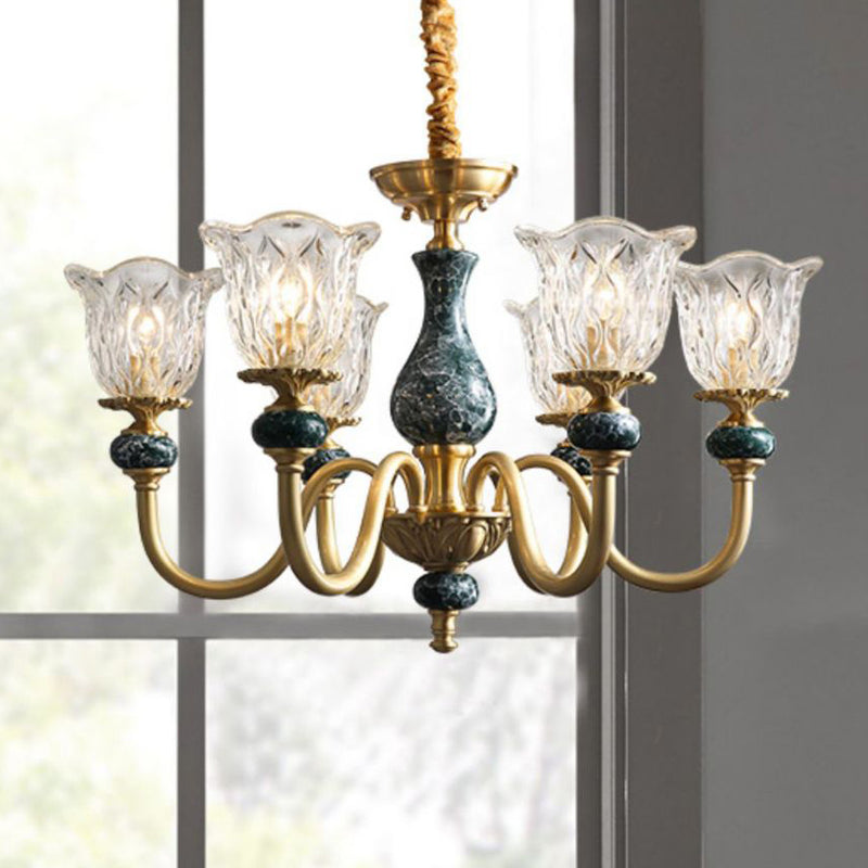 Traditional French Round Branch Copper Glass Ceramic 3/6/8/10 Light Chandelier For Living Room