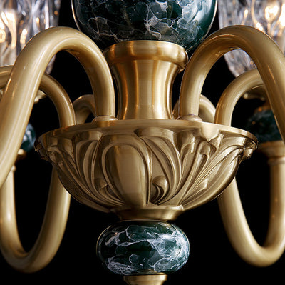 Traditional French Round Branch Copper Glass Ceramic 3/6/8/10 Light Chandelier For Living Room