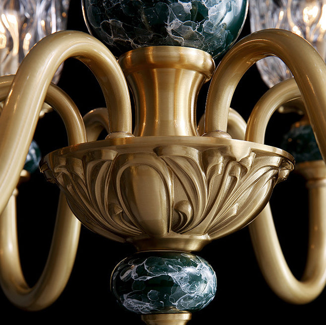 Traditional French Round Branch Copper Glass Ceramic 3/6/8/10 Light Chandelier For Living Room