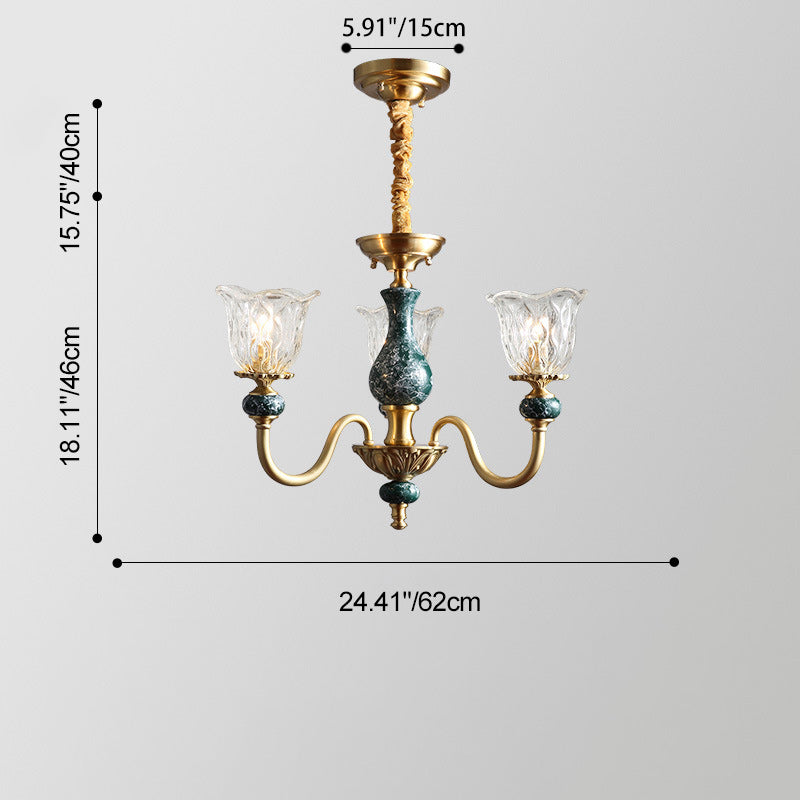 Traditional French Round Branch Copper Glass Ceramic 3/6/8/10 Light Chandelier For Living Room