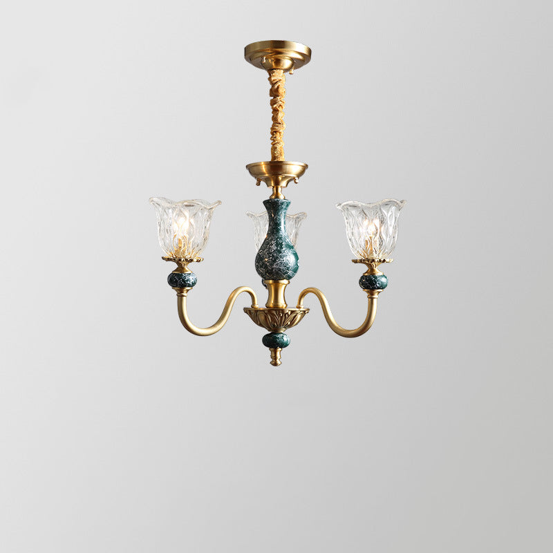 Traditional French Round Branch Copper Glass Ceramic 3/6/8/10 Light Chandelier For Living Room