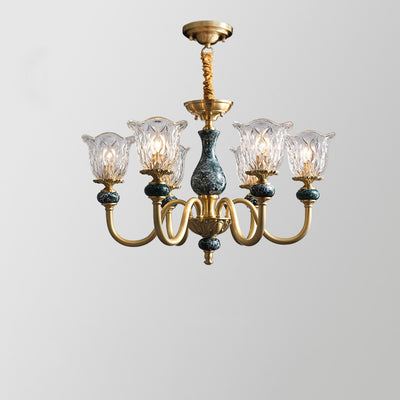 Traditional French Round Branch Copper Glass Ceramic 3/6/8/10 Light Chandelier For Living Room