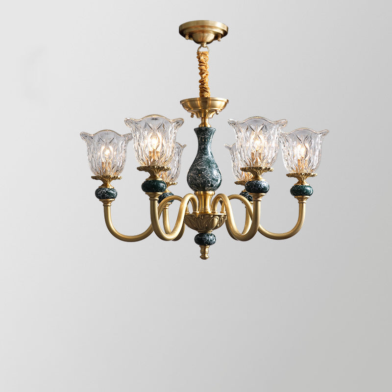 Traditional French Round Branch Copper Glass Ceramic 3/6/8/10 Light Chandelier For Living Room
